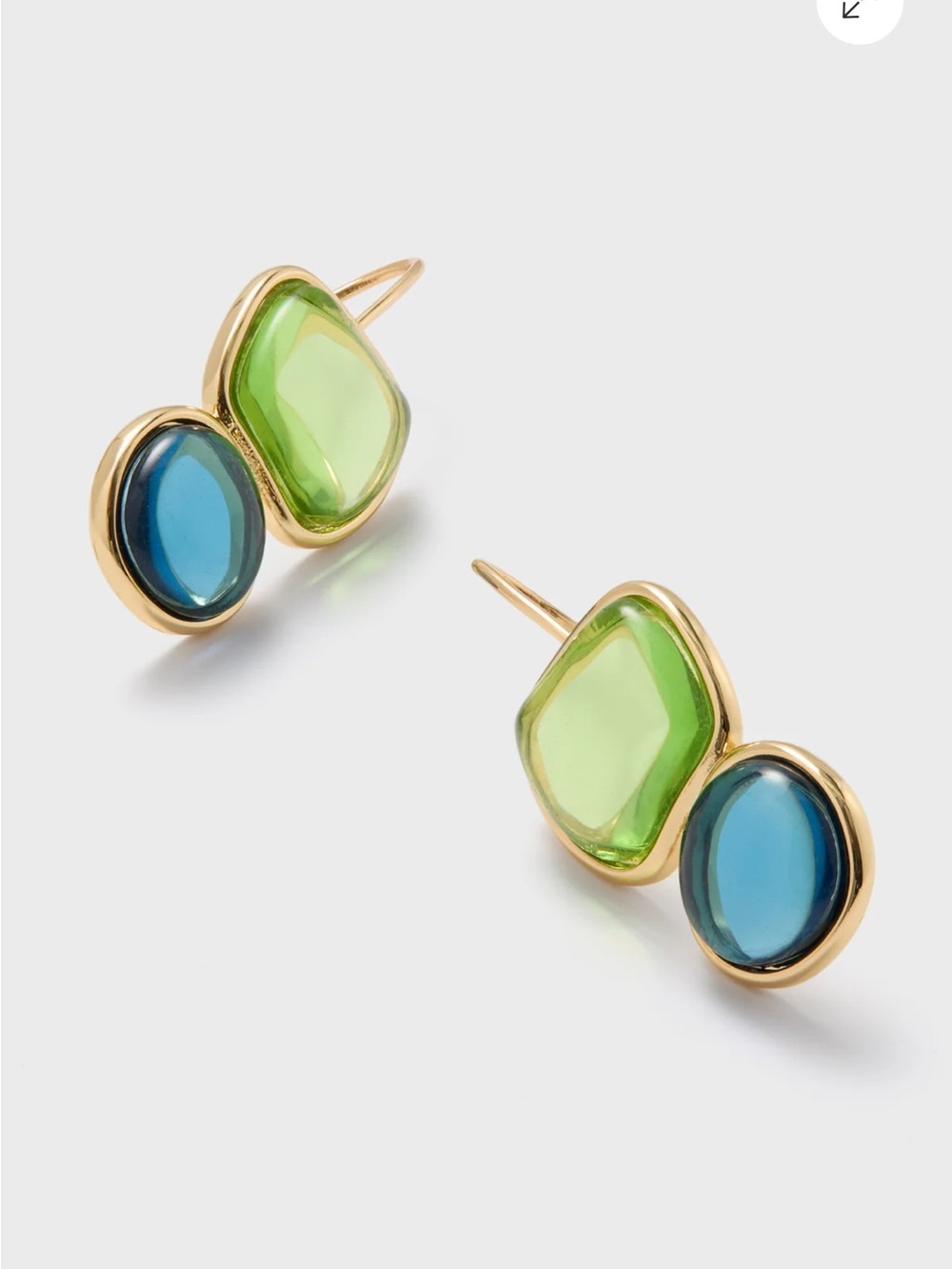 Mignonne Gavigan Analia Earrings of Green/Teal Crystals in 14K Gold-Plate. NWOT.